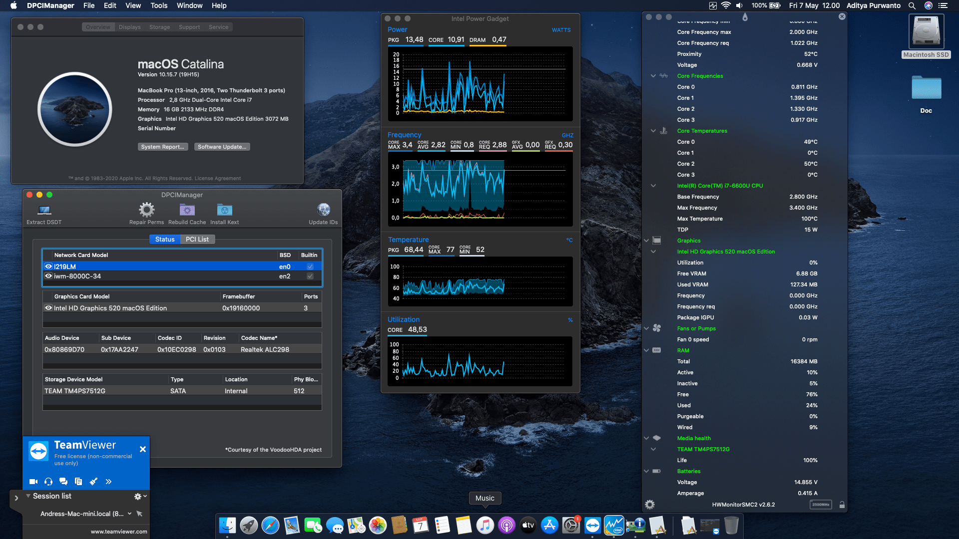 Success Hackintosh macOS Catalina 10.15.7 Build 19H15 in Lenovo Thinkpad T570
